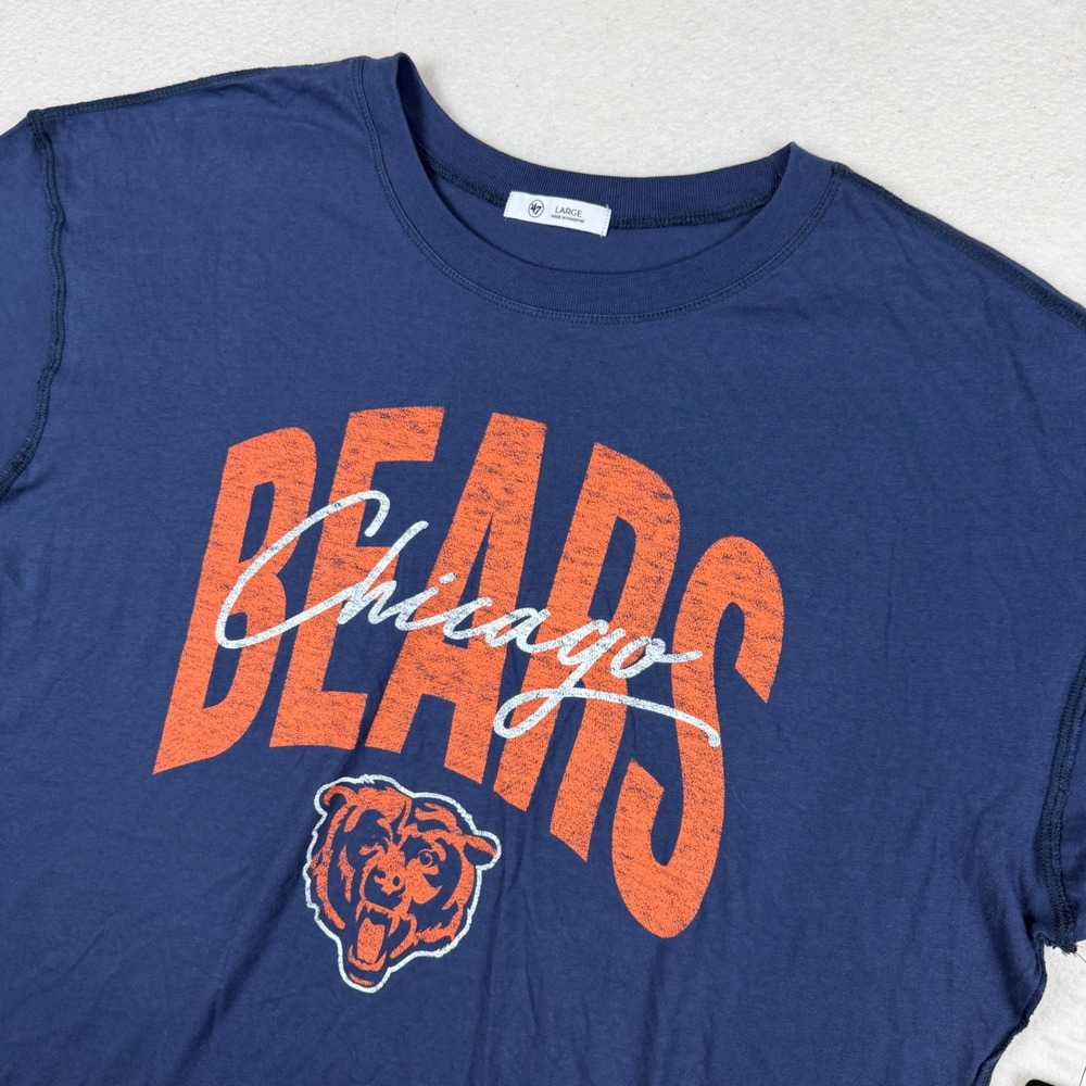 47 Brand Chicago Bears NFL T-Shirt Navy Blue Distressed Graphic Mens Large NWT